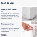 Deshumidificador - De'Longhi Tasciugo Aria Dry DDSX225, Extrae 21 l/día, Capacidad 2 l, Superficie 90m³, Función swing, Anticongelante, LCD, Blanco - Imagen 7