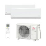 Aire acondicionado Split 2 x 1 - FUJITSU ASY25U2MI-KN, 2150 fg/h, Función Inverter, Blanco