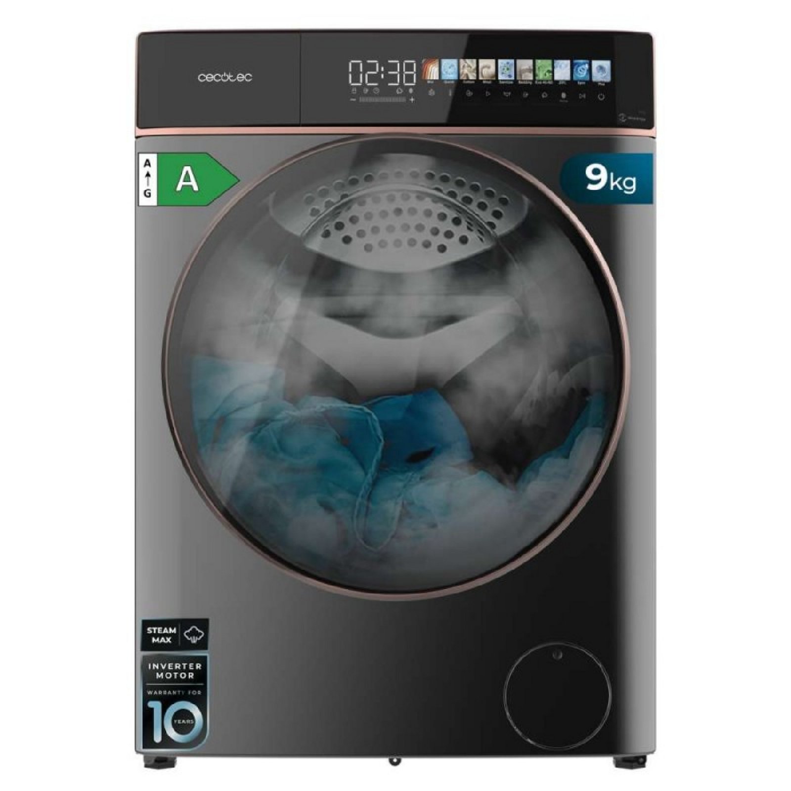 148951147-img1 Lavadora carga frontal - CECOTEC Bolero DressCode 9900 Inverter FullColor Steel A, 9 kg, Multicolor - Imagen 1