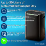 Deshumidificador - ERIKSSØN 20L/24h Dry Pro Plus, 2,5 l, 70 m², Negro - Imagen 2