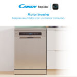 Lavavajillas - Candy Rapido' CF 5C7F1X, 15 servicios, 8 programas, Inicio Diferido, Motor Inverter, 60 cm, Conectividad Wi-Fi, Inox - Imagen 6