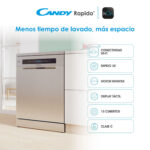 Lavavajillas - Candy Rapido' CF 5C7F1X, 15 servicios, 8 programas, Inicio Diferido, Motor Inverter, 60 cm, Conectividad Wi-Fi, Inox - Imagen 9