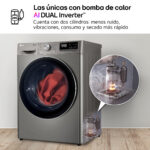 Secadora bomba de calor - LG RH90V9PV2N, Independiente, 9kg, 14 programas, Acero Inoxidable - Imagen 4