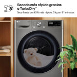 Secadora bomba de calor - LG RH90V9PV2N, Independiente, 9kg, 14 programas, Acero Inoxidable - Imagen 6