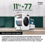 Lavadora carga frontal - Samsung WW11DB8B95GHU3, 11 kg, 1400 rpm, Autodosificación, QuickDrive™, AI EcoBubble™, Blanco - Imagen 3