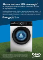 Lavadora carga frontal - Beko Energy Spin BM3WFU41041W, 10 kg, 1400 rpm, 15 Programas, Motor ProSmart Inverter, Función Vapor, Blanco - Imagen 9