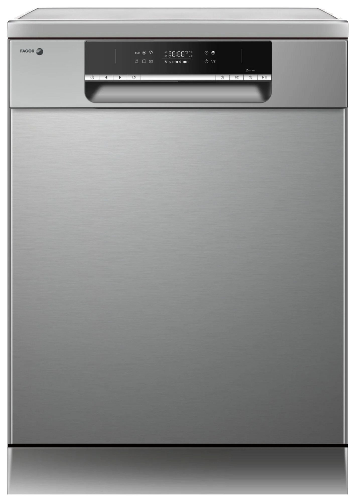 1581751-img1 Lavavajillas - Fagor 4LVF-623X, 12 Servicios, 6 Programas, 59.8 cm Ancho, Bloqueo Infantil, Autolimpiado, Media Carga, Inox - Imagen 1