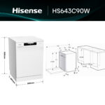 Lavavajillas - Hisense HS643C90W, 16 servicios, 6 programas, 59.9 cm, Tercera bandeja, Apertura automática, Blanco - Imagen 3