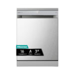 Lavavajillas - Hisense HS673A90X, 16 servicios, 7 programas, 59.9 cm, Conectividad Wi Fi, Tercera bandeja, Inox