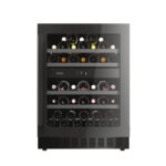 Vinoteca integrable - Haier HAKWBD 60, Ventilador, 44 Botellas, Luz LED, 2 Zonas, Estantes de Madera, Negro