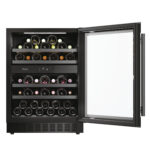 Vinoteca integrable - Haier HAKWBD 60, Ventilador, 44 Botellas, Luz LED, 2 Zonas, Estantes de Madera, Negro - Imagen 4
