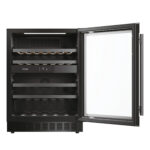 Vinoteca integrable - Haier HAKWBD 60, Ventilador, 44 Botellas, Luz LED, 2 Zonas, Estantes de Madera, Negro - Imagen 5