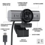 Webcam - Logitech MX Brio, Ultra HD 4K, Corrección de iluminación automática, Autoencuadre, Micrófonos/reducción de ruido, Tapa de privacidad, Negro - Imagen 6