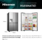 Frigorífico americano - Hisense RS818N4TIE1, No Frost, 179 cm, 636 l, WI-FI, Dispensador Agua & Hielo, Inox - Imagen 3